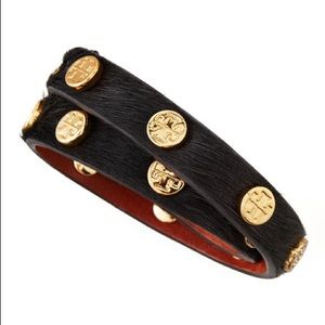 Logo- Studded Calf Hair Wrap Bracelet